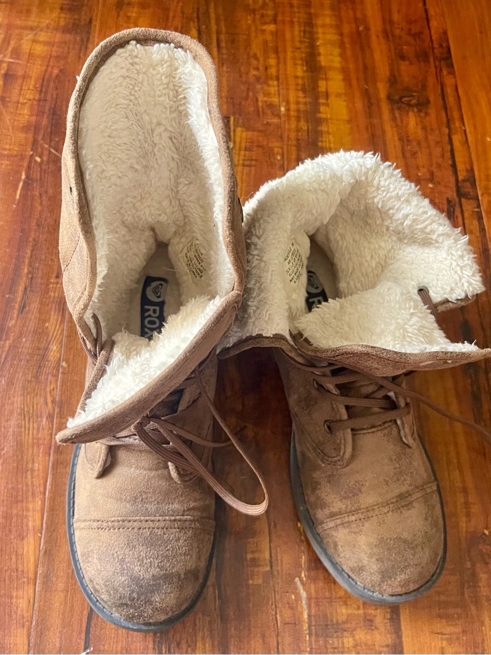 Roxy Brown Suede Lace-Up Boots with Cream Faux Shearling